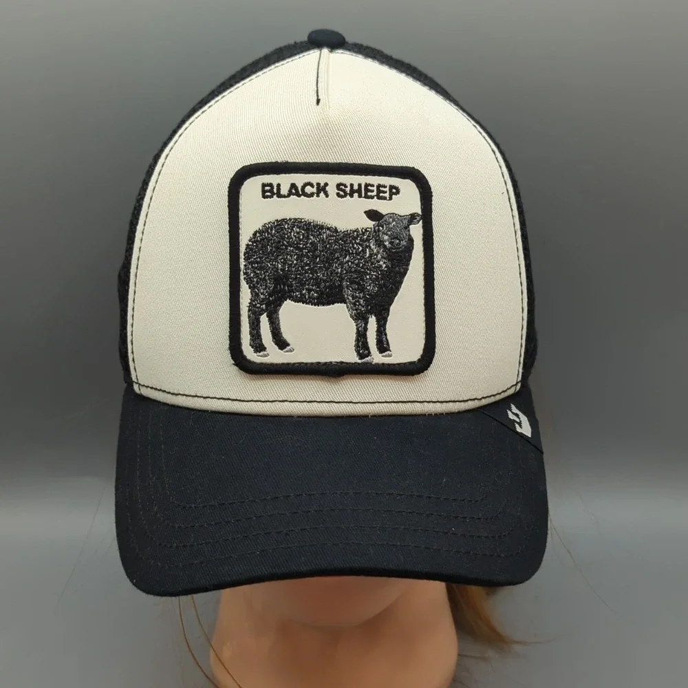 Goorin Bros Black Sheep The Farm White Black Mesh Back Trucker Snapback Hat Cap